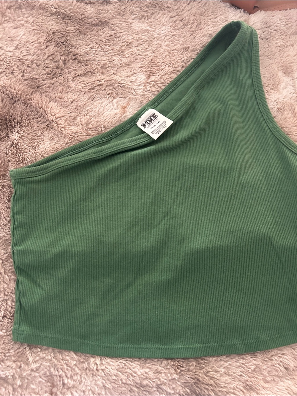 PINK Victoria's Secret Asymmetric Ribbed Crop Tank Top - Green